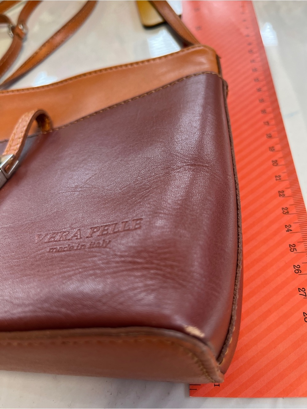 Vera Pelle Genuine Leather Italian Crossbody Shoulder Bag Brown - Picture 12 of 16